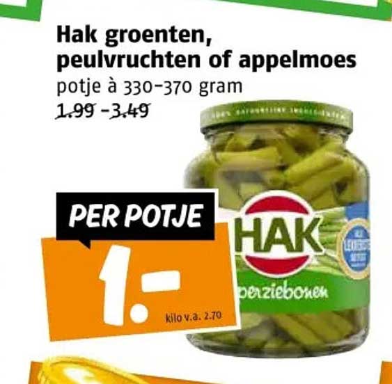 Hak groenten, peulvruchten of appelmoes potje à 330-370 gram