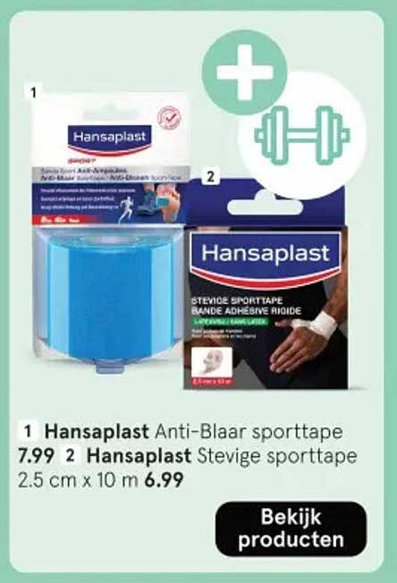 Hansaplast Anti-Blaar sporttape 7.99  Hansaplast Stevige sporttape 2.5 cm x 10 m 6.99