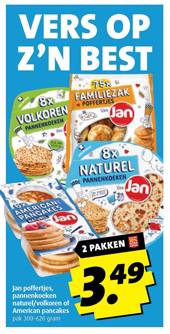 Jan poffertjes, pannenkoeken naturel/volkoren of American pancakes pak 300-620 gram