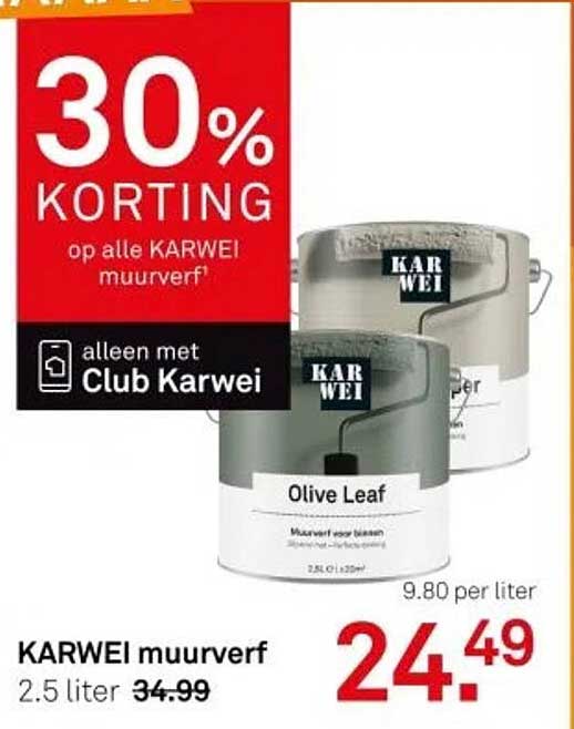 KARWEI muurschildering 2.5 liter van 34.99 voor 24.49 met 30% korting