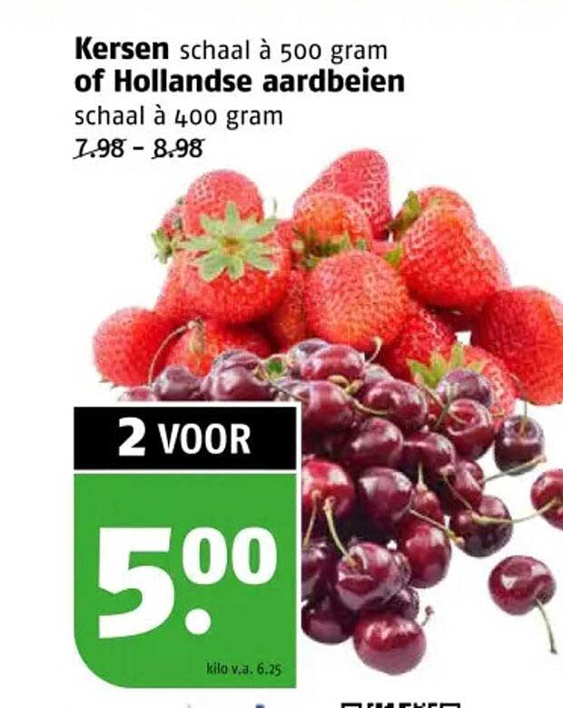 Kersen schaal à 500 gram of Hollandse aardbeien schaal à 400 gram