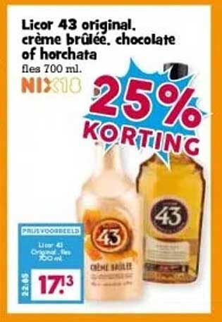 Licor 43 original, crème brûlée, chocolate of horchata fles 700 ml.