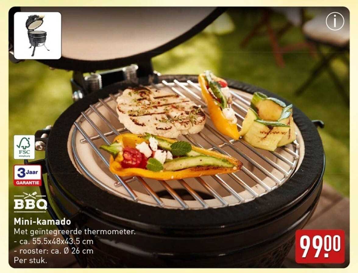 Mini-kamado met geïntegreerde thermometer.