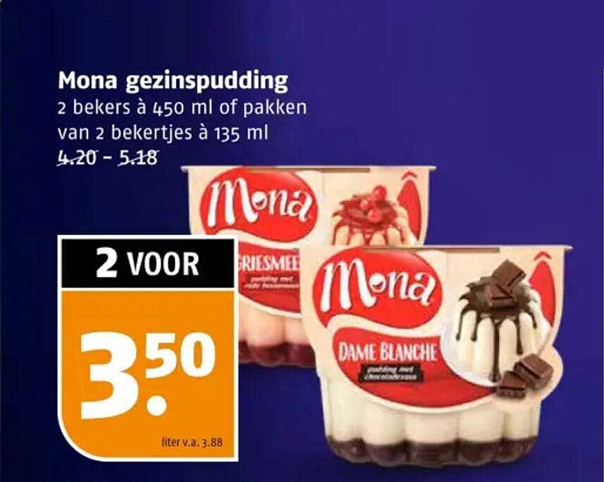 Mona gezinsa-pudding 2 bekers à 450 ml of pakken van 2 bekertjes à 135 ml