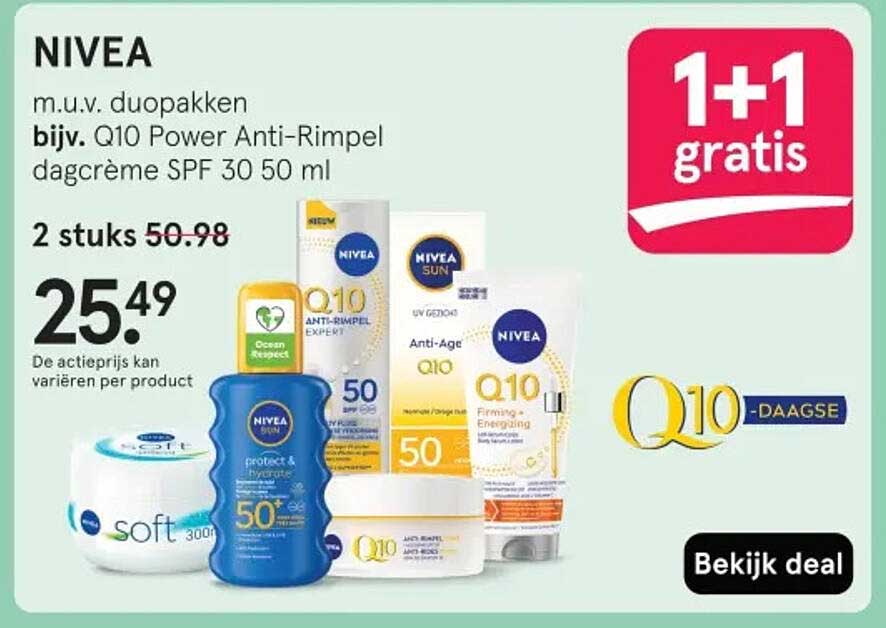 NIVEA m.u.v. duopakken bijv. Q10 Power Anti-Rimpel dagcrème SPF 30 50 ml