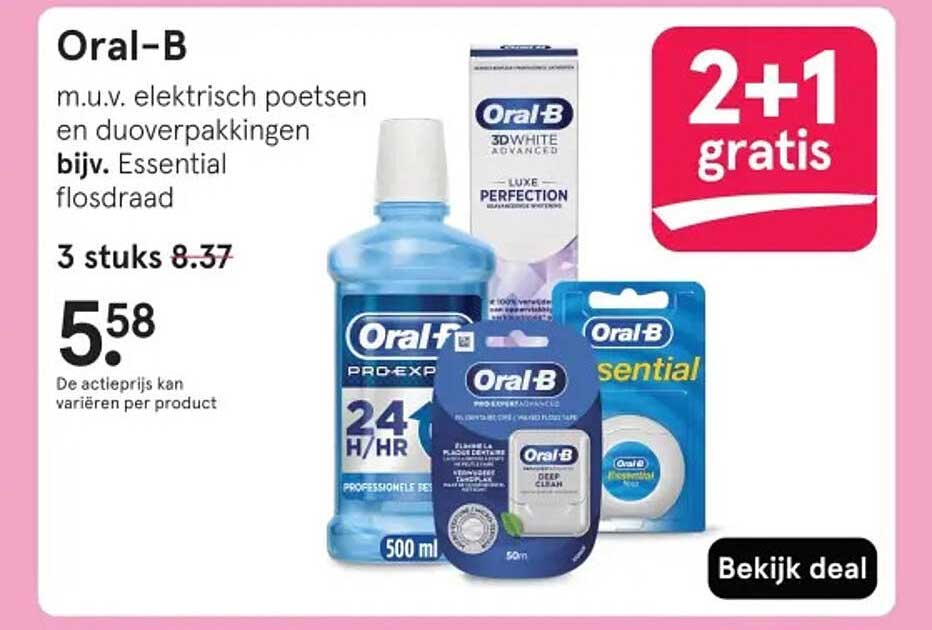 Oral-B m.u.v. elektrisch poetsen en duoverpakkingen bijv. Essential flosdraad