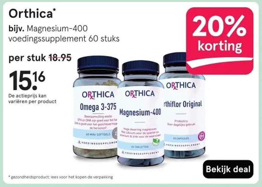 Orthica bijv. Magnesium-400 voedingssupplement 60 stuks