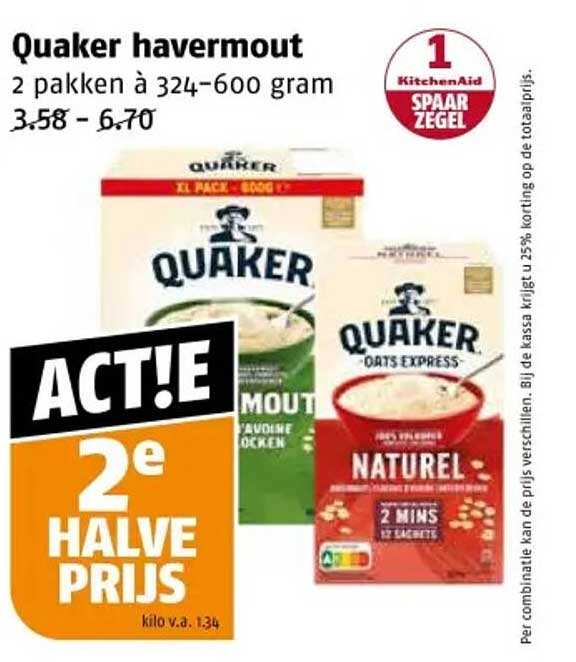 Quaker havermout 2 pakken à 324-600 gram