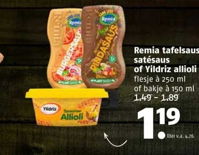 Remia tafelsaus satésaus of Yıldız allioli flesje à 250 ml of bakje à 150 ml