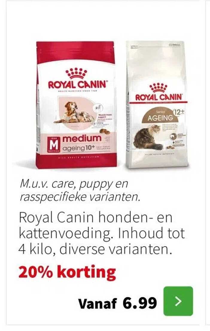 Royal Canin honden- en kattenvoeding, 20% korting