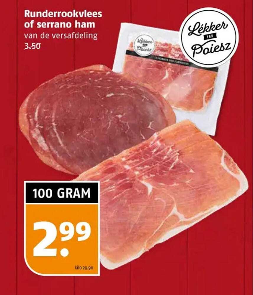 Runderrookvlees of serrano ham van de versafdeling