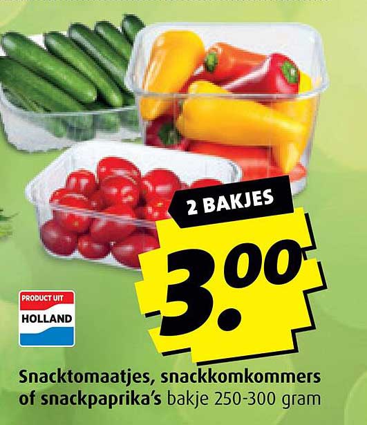 Snacktomaatjes, snackkommers of snackpaprika's bakje 250-300 gram