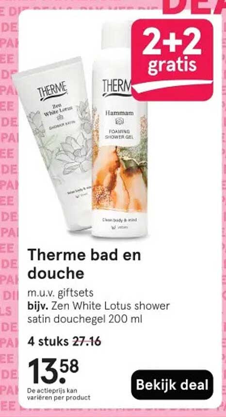 Therme bad en douche m.u.v. giftsets bijv. Zen White Lotus shower satin douchegel 200 ml