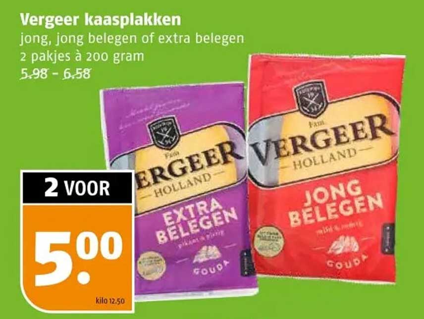 Vergeer kaasplakken jong, jong belegen of extra belegen 2 pakjes à 200 gram