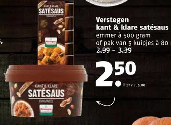 Verstegen kant & klare satésaus emmer à 500 gram of pak van 5 kuipjes à 80