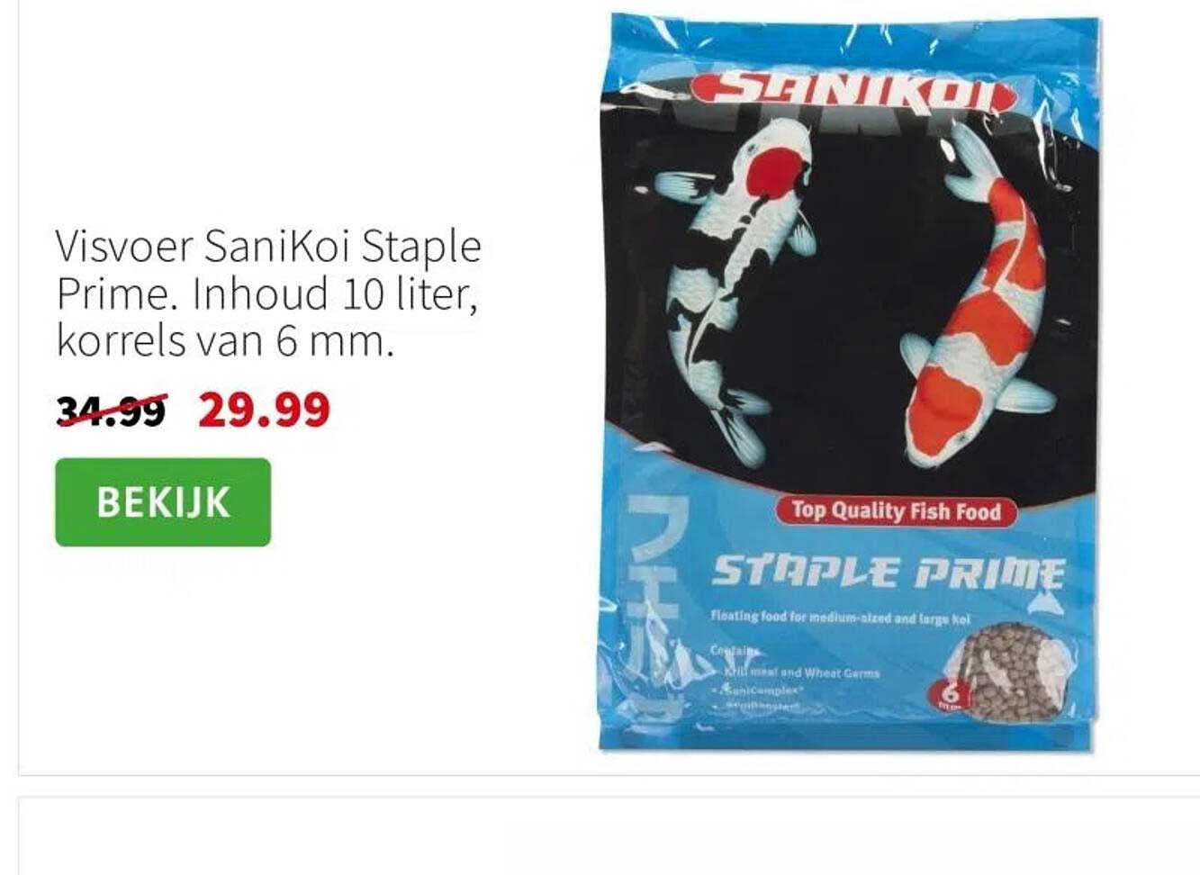 Visvoer SaniKoi Staple Prime. Inhoud 10 liter, korrels van 6 mm.