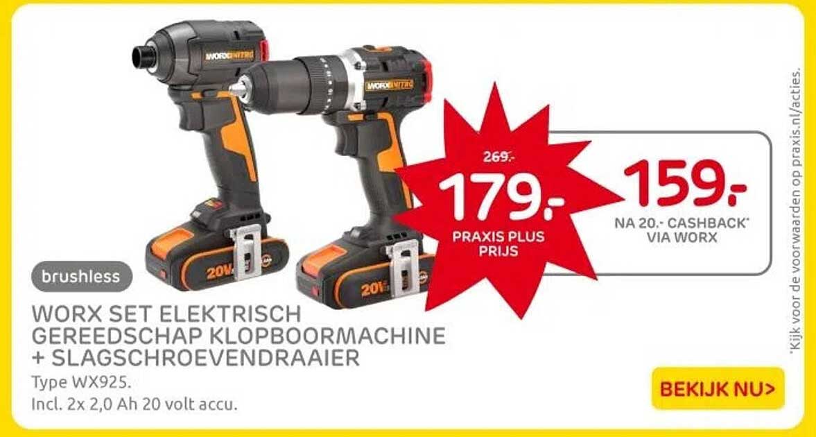 WORX SET ELEKTRISCH GEREEDSCHAP KLOPBOORMACHINE + SLAGSCHROEVENDRAAIER