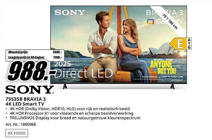75S35B BRAVIA 3 4K LED Smart TV