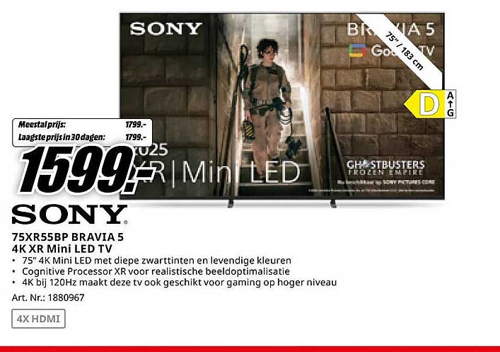 75XR55BP BRAVIA 5 4K XR Mini LED TV
