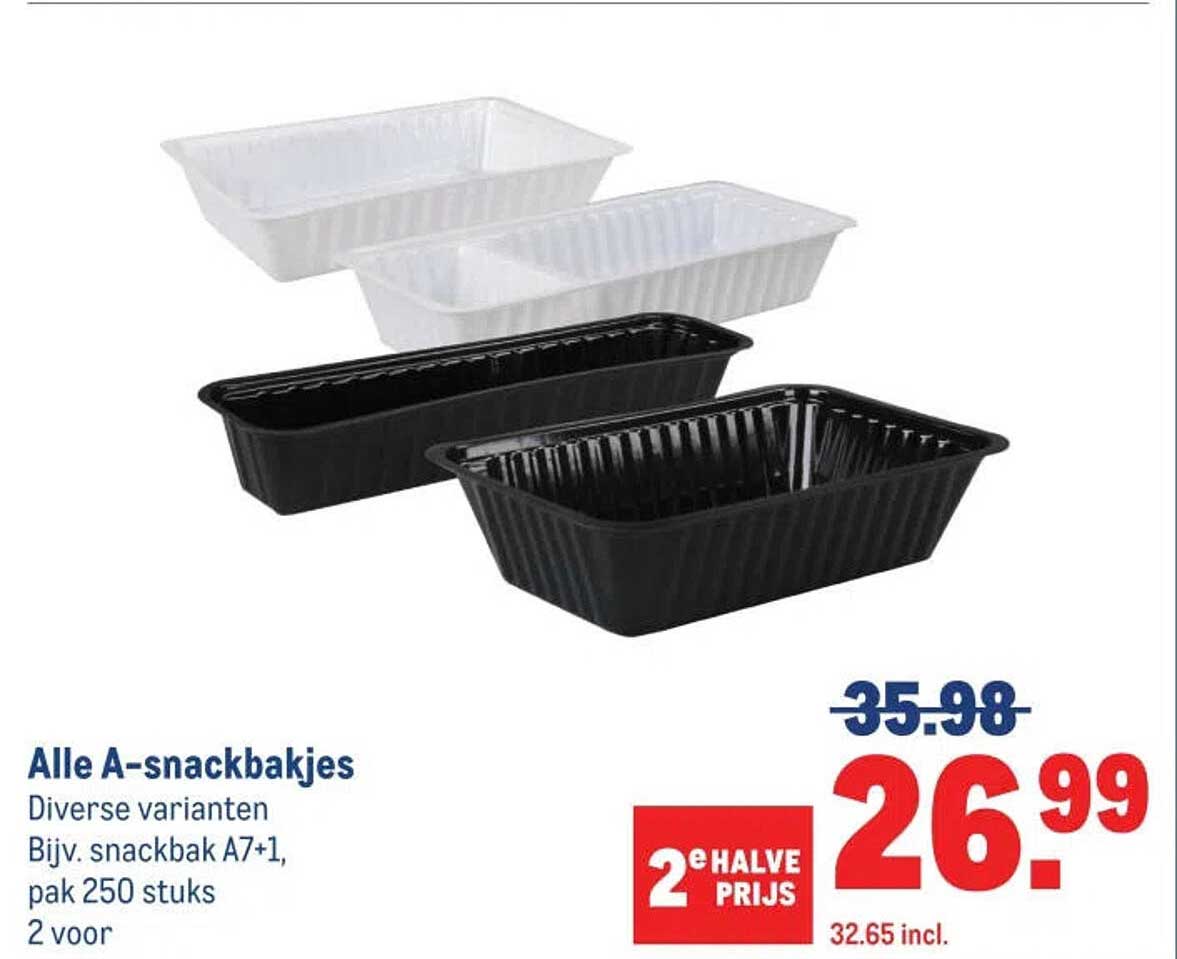 Alle A-snackbakjes 2e halve prijs