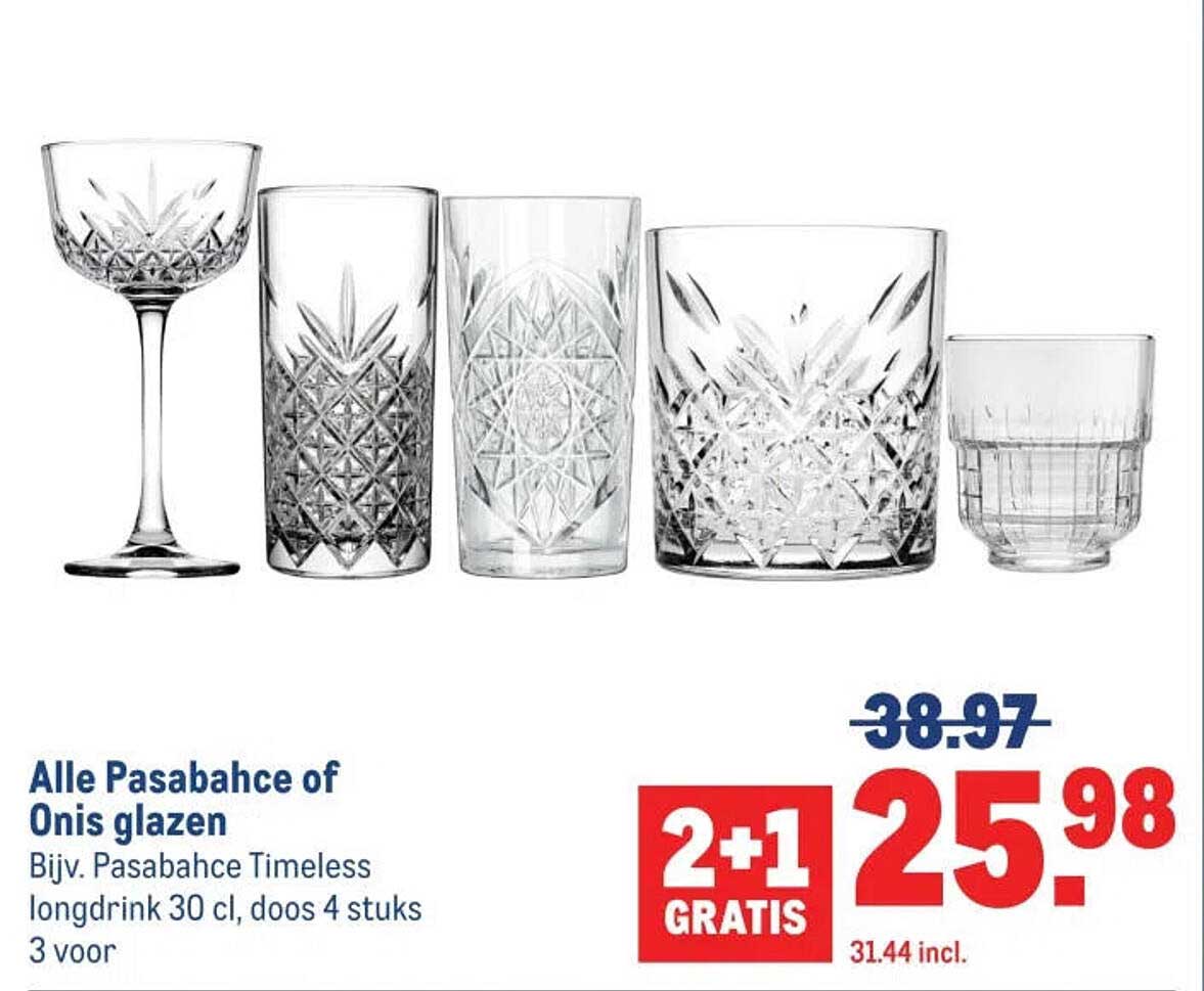 Alle Pasabahce of Onis glazen 2+1 GRATIS