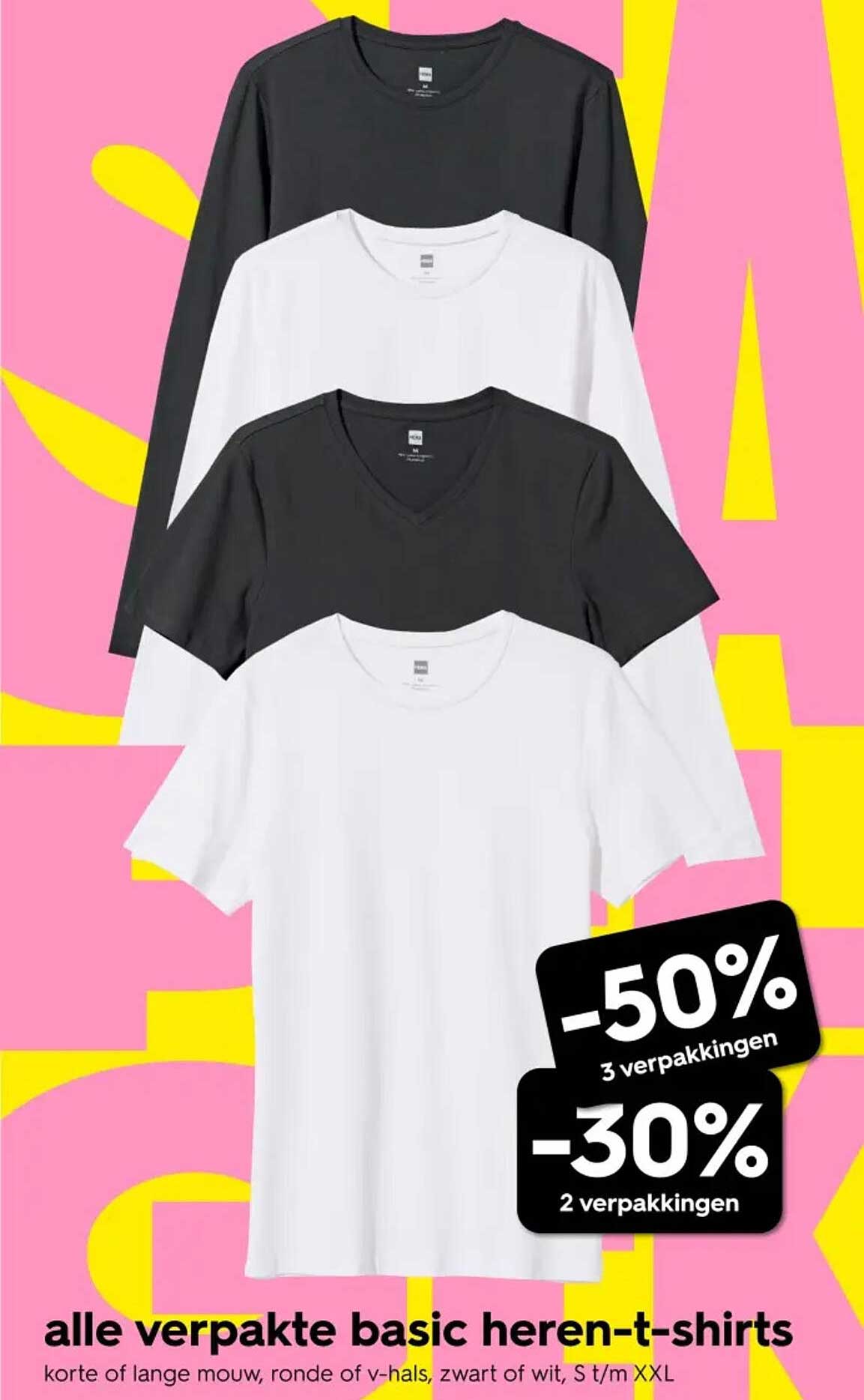 alle verpakte basic heren-t-shirts 3 verpakkingen -50% 2 verpakkingen -30%