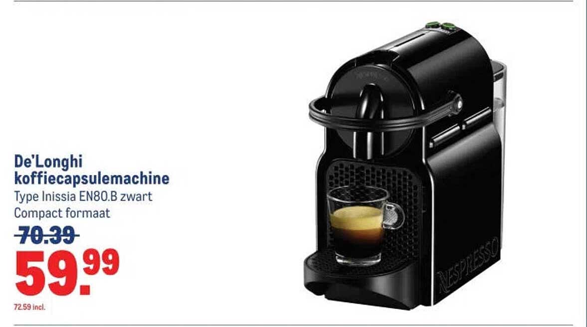 De'Longhi koffiecapsulemachine Type Inissia EN80.B zwart Compact formaat