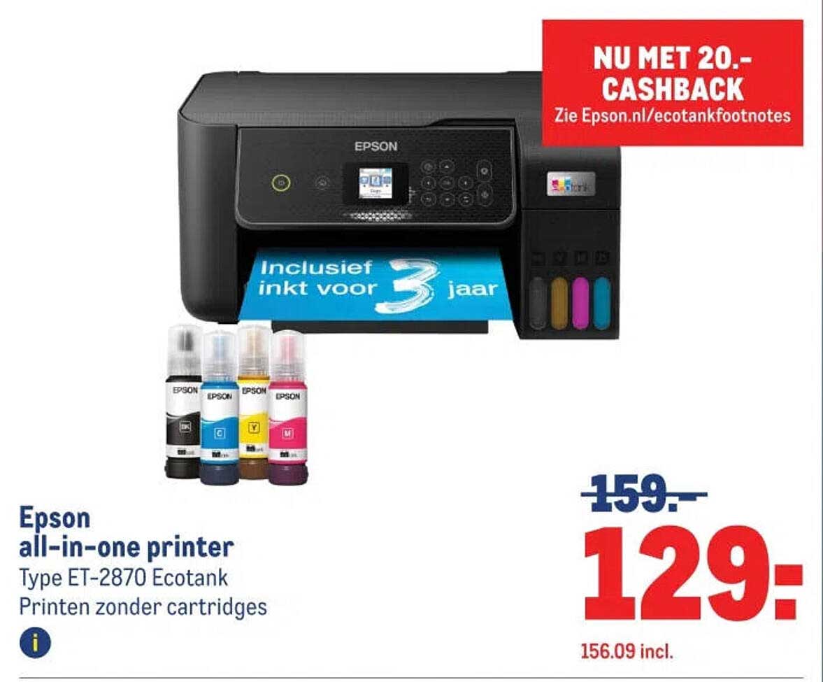 Epson all-in-one printer Type ET-2870 Ecotank Printen zonder cartridges