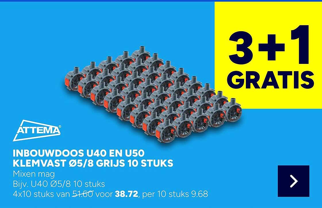 INBOUWDOOS U40 EN U50 KLEMVAST Ø5/8 GRIJS 10 STUKS 3+1 GRATIS