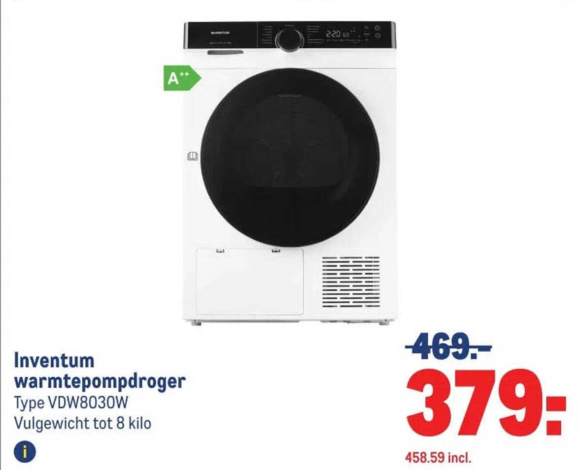 Inventum warmtepompdroger Type VDW8030W Vulgewicht tot 8 kilo