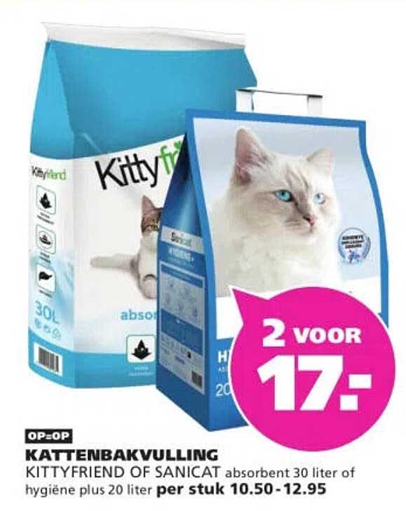 KATTENBAKVULLING KITTYFRIEND OF SANICAT absorbent 30 liter of hygiëne plus 20 liter per stuk