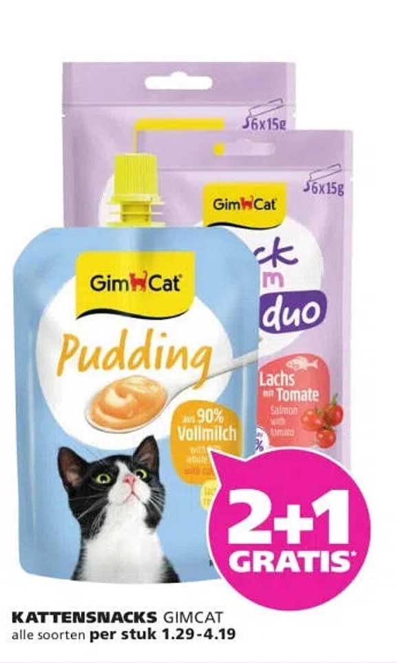 KATTENSNACKS GIMCAT alle soorten per stuk 1.29-4.19 2+1 GRATIS