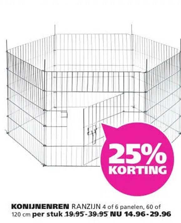 KONIJNENREN RANZIJN 4 of 6 panelen, 60 of 120 cm per stuk 25% KORTING
