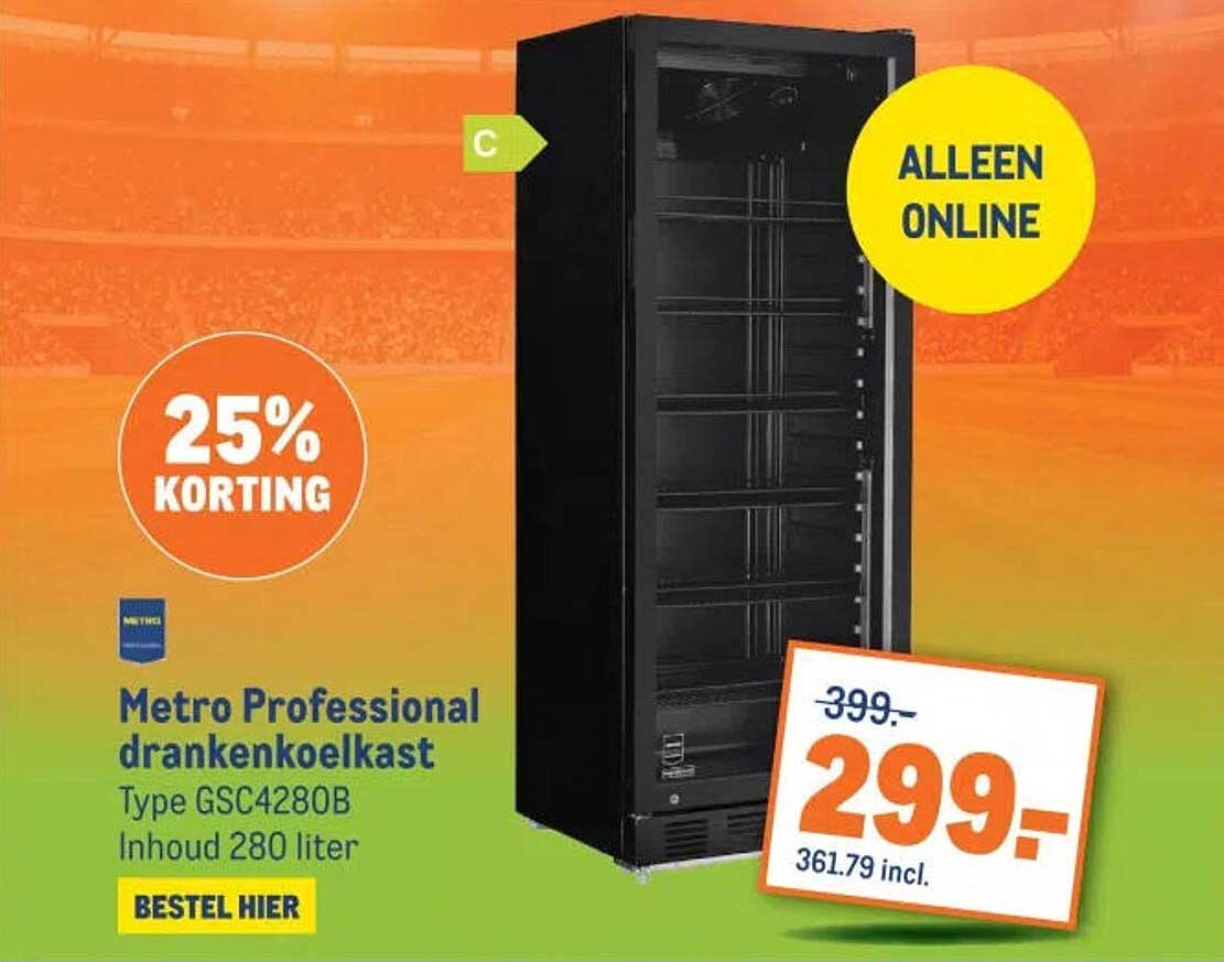 Metro Professional drankenkoelkast Type GSC4280B Inhoud 280 liter 25% korting