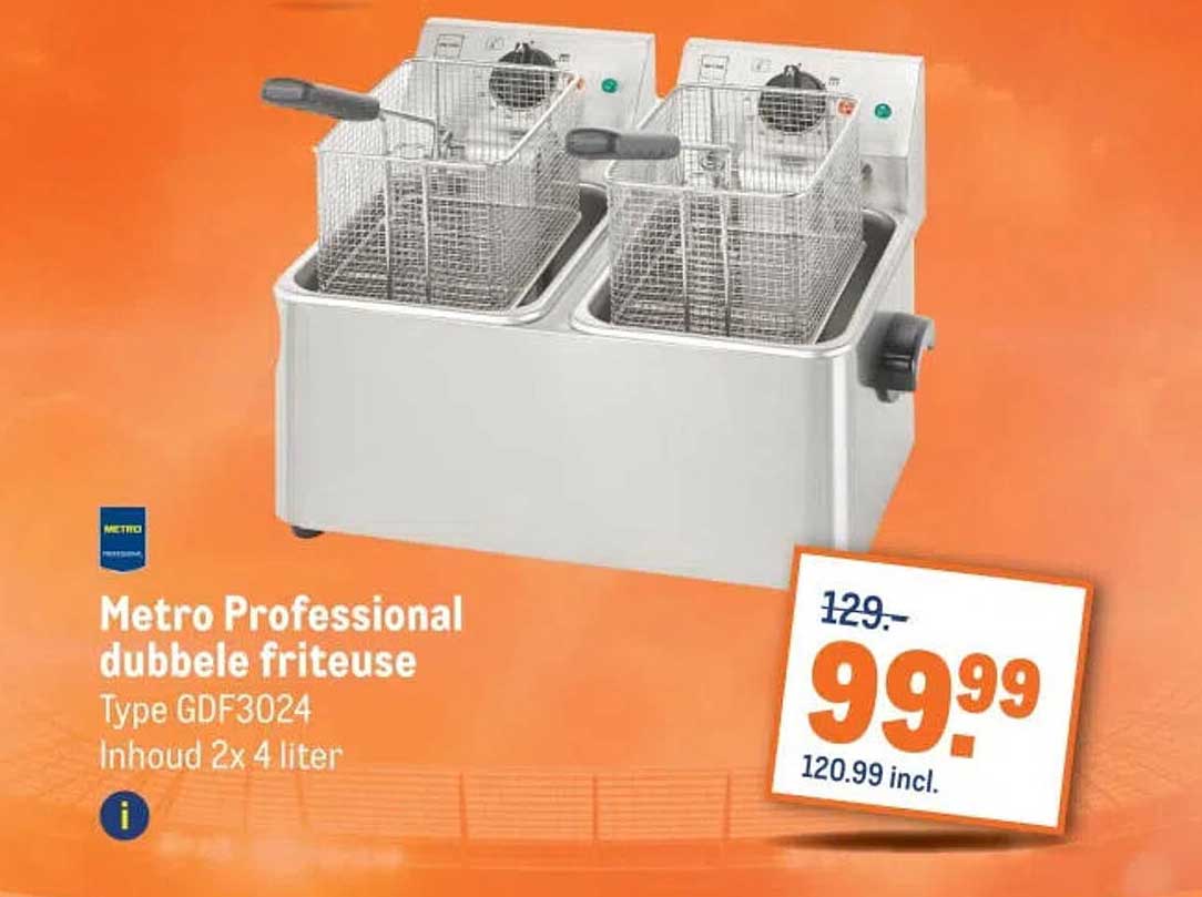 Metro Professional dubbele friteuse Type GDF3024 Inhoud 2x 4 liter