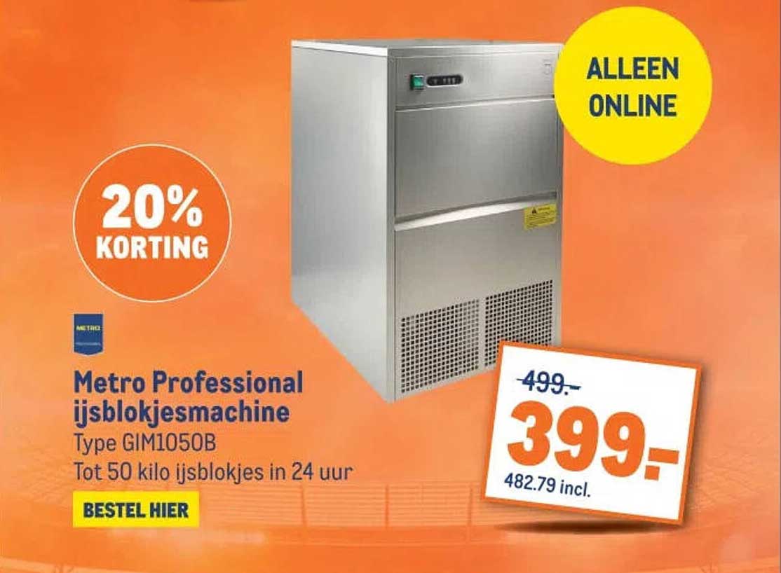 Metro Professional ijsblokjesmachine Type GIM1050B Tot 50 kilo ijsblokjes in 24 uur