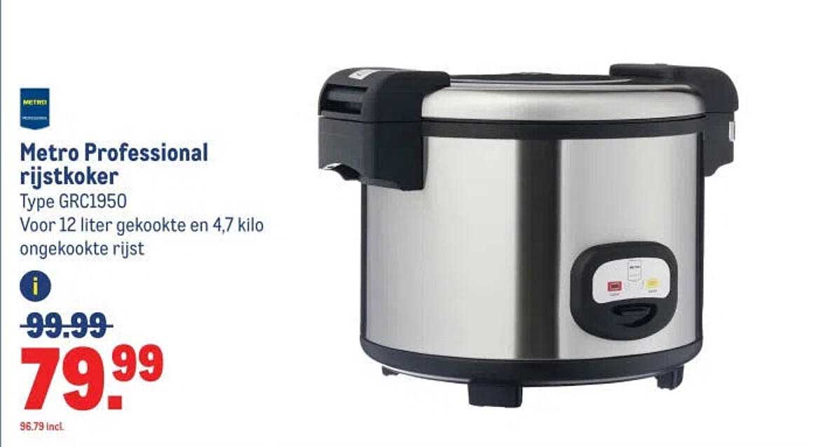 Metro Professional rijstkoker Type GRC1950 Voor 12 liter gekookte en 4,7 kilo ongekookte rijst