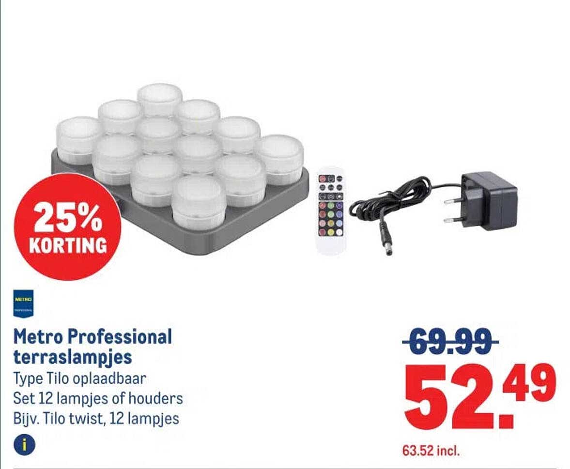 Metro Professional terraslampjes Type Tilo oplaadbaar Set 12 lampjes of houders Bijv. Tilo twist, 12 lampjes