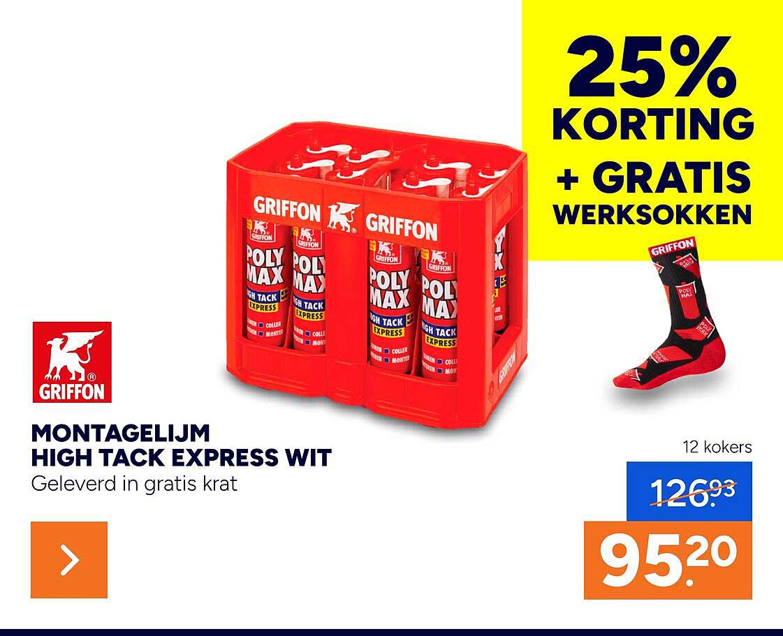 MONTAGELIJM HIGH TACK EXPRESS WIT + GRATIS WERKSOKKEN