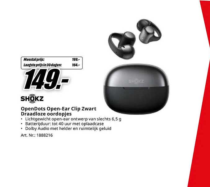 OpenDots Open-Ear Clip Zwart Draadloze oordopjes