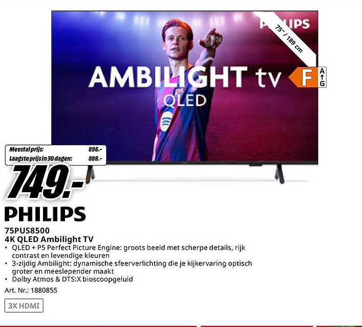 PHILIPS 75PUS8500 4K QLED Ambilight TV