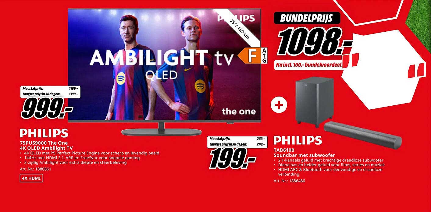 PHILIPS 75PUS9000 The One 4K QLED Ambilight TV