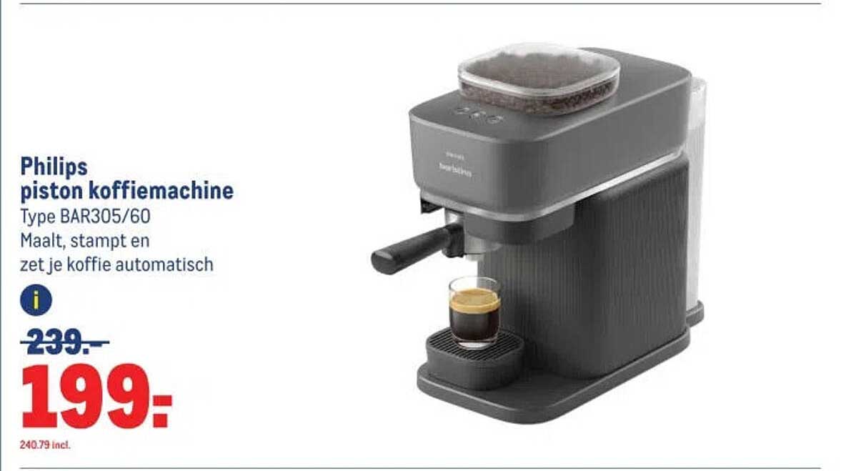 Philips piston koffiemachine Type BAR305/60 Maalt, stampt en zet je koffie automatisch