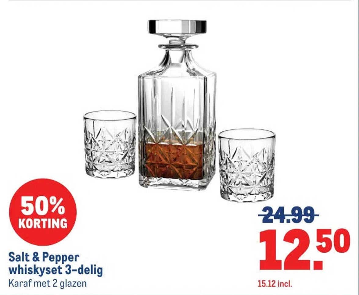 Salt & Pepper whiskyset 3-delig Karaf met 2 glazen 50% KORTING