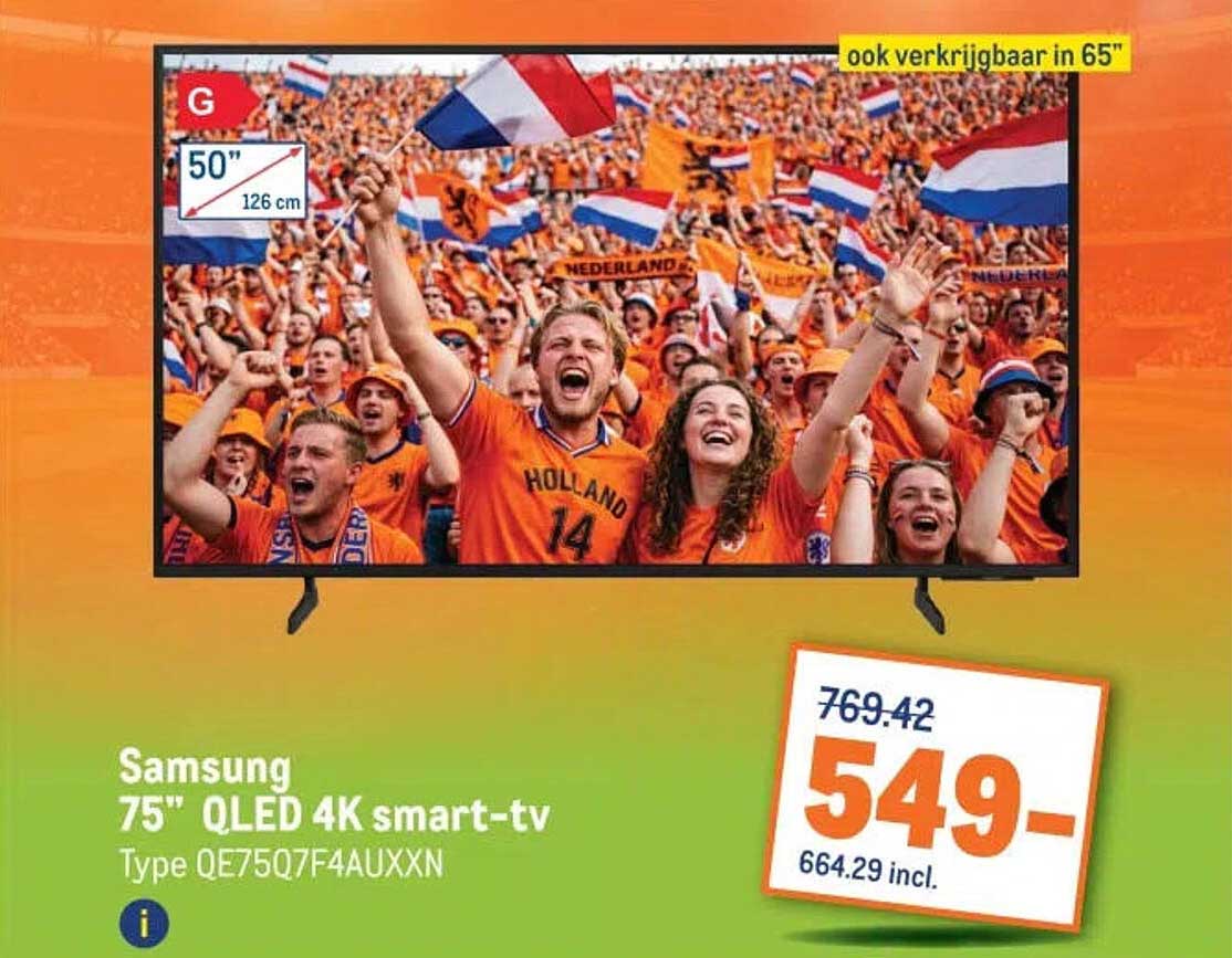 Samsung 75" QLED 4K smart-tv Type QE75Q7F4AUXXN