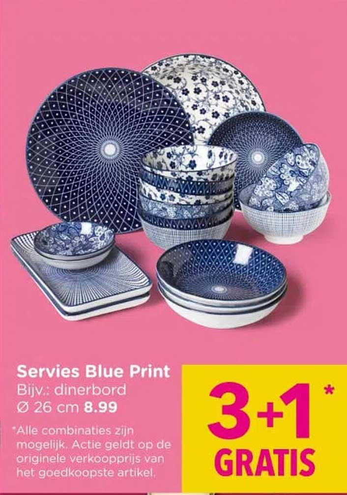 Servies Blue Print 3+1 GRATIS