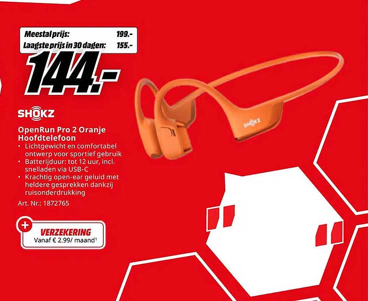SHOKZ OpenRun Pro 2 Oranje Hoofdtelefoon