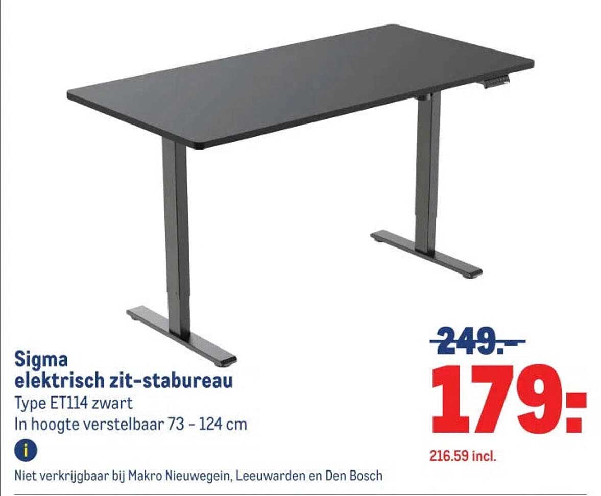 Sigma elektrisch zit-stabureau Type ET114 zwart In hoogte verstelbaar 73 - 124 cm