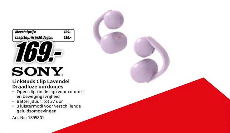 Sony LinkBuds Clip Lavendel Draadloze oordopjes