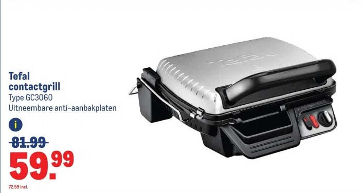 Tefal contactgrill Type GC3060 Uitneembare anti-aanbakplaten